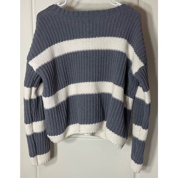 Pink Rose Gray and White Stripe Soft Crop Crew Neck L - Picture 2 of 6